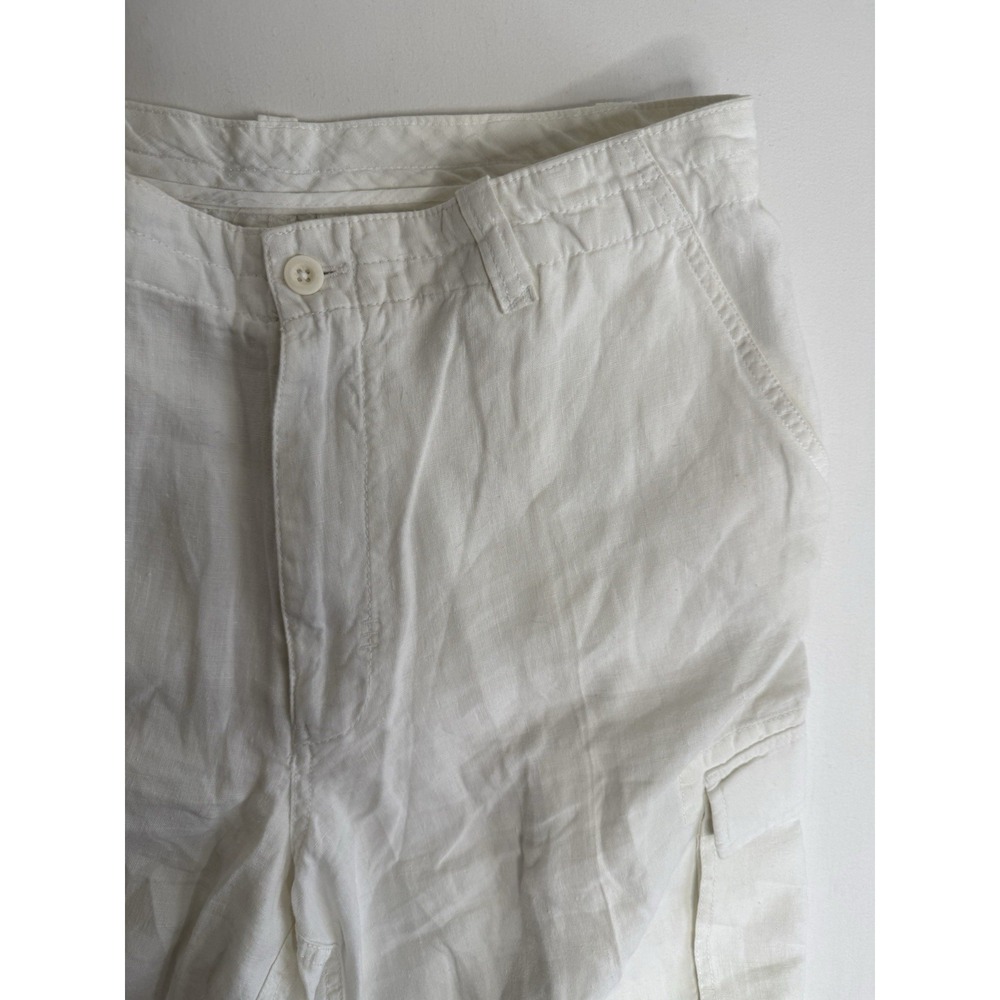 Caribbean Mens White 100% Linen Cargo Shorts 34x11 Relax Beach Resort Vacation - Picture 2 of 13